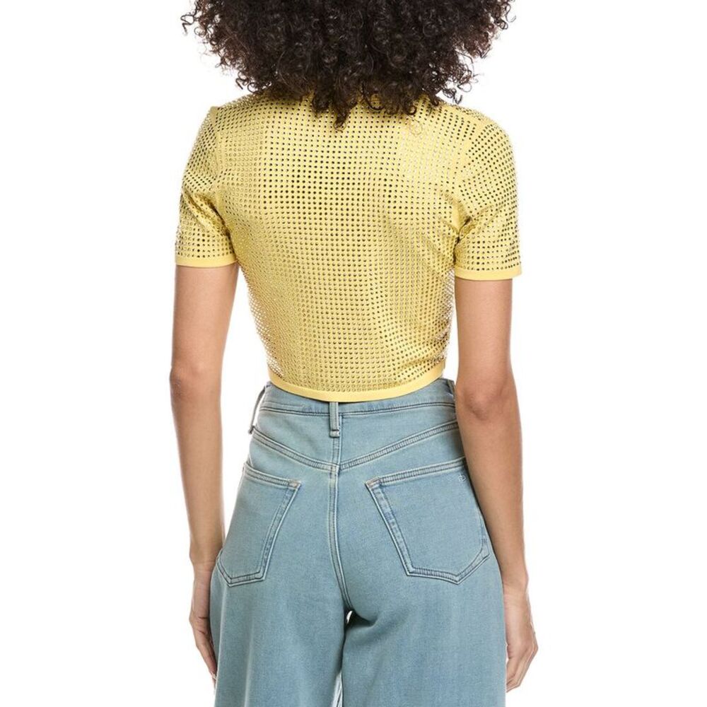 Sandro Womens Rhinestone Crop Polo Shirt, Yellow - Picture 2 of 3